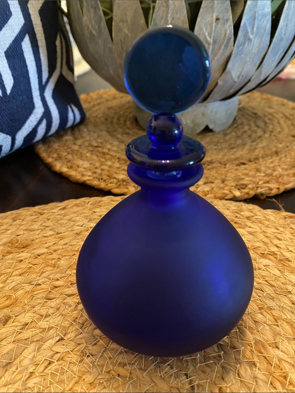 Vintage Cobalt Blue Matte Glass Perfume Bottle